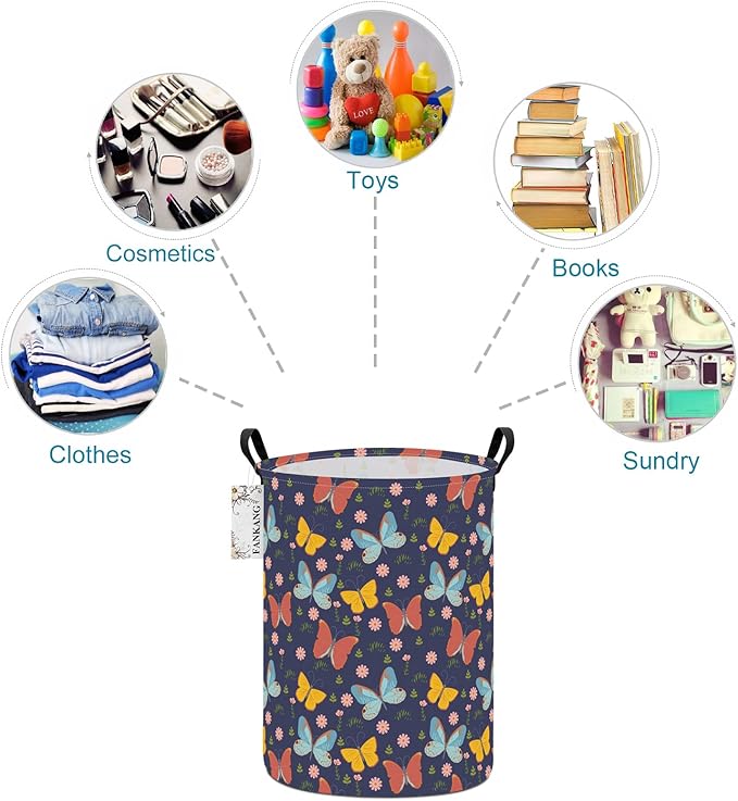 FANKANG Storage Basket, Nursery Hamper Canvas Laundry Basket Foldable with Waterproof PE Coating Large Storage Baskets for Kids Boys and Girls, Office, Bedroom, Clothes,Toys(Colorful Butterfly)