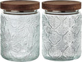 24 OZ Airtight Glass Storage Jar with Bamboo Lid - Vintage Glass Jar Vintage Food Containers Canisters Set for Kitchen Counter & Pantry - Ideal for Sugar, Flour, Coffee, Tea, Candy, Oats -2 Pack
