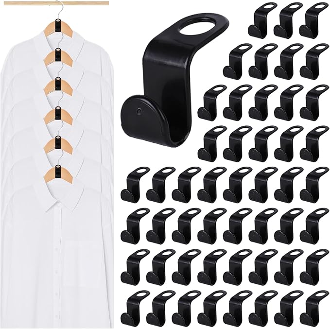MCPINKY Hanger Extender Hooks, 50PCS Clothes Hanger Connector Hooks Closet Space Savers for Hanging Clothes, Black