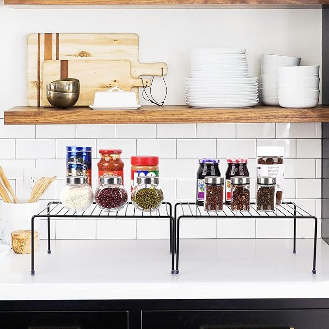 MEDIUM (13.1 x 10.2 INCH) CABINET STORAGE SHELF RACK, Cabinet and Fridge Shelf, Storage Rack Organizer for Cabinet, Bathroom Cupboard and Pantry (2, Black)