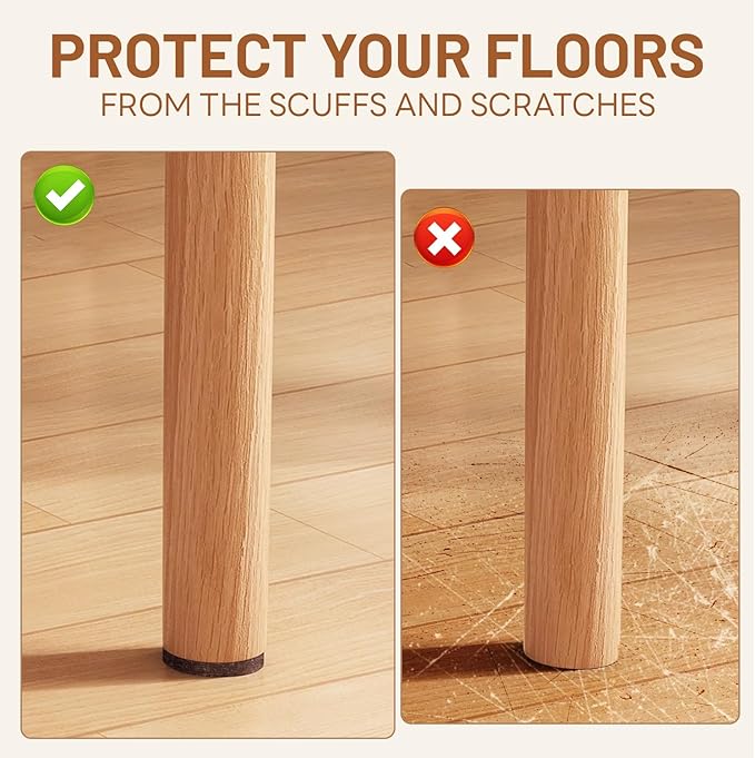 Felt Furniture Pads 224 PCS, 10 Sizes, Felt Pads for Chair Legs, Suitable for Round and Square Chair Legs, to Prevent Scratches, Reduce Noise and Protect The Floor (Brown)