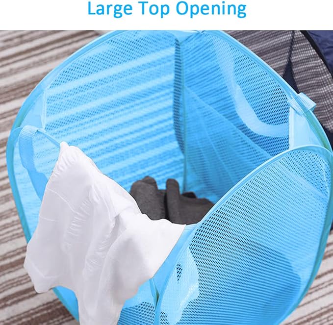 Larpur Pack of 2 Pop up Laundry Hampers, Collapsible Laundry Baskets, Portable Mesh Clothes Hampers for Home Room, College Dorm, Apartment, Foldable Hamper with Carry Handles, Sky Blue