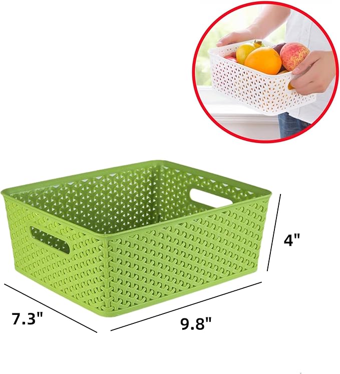 5PCS Plastic Storage Baskets, Small Baskets for Organizing, Small Pantry Organizer Basket Bins. For Countertops, Cabinets, Bedrooms, and Bathrooms Wait ( Green )