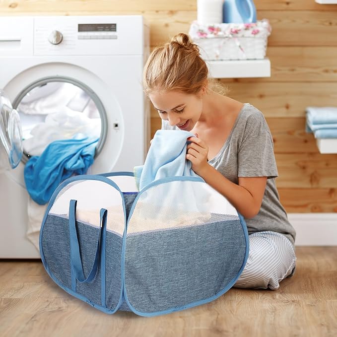 Durable Collapsible Laundry Basket, 90L Clothes Hampers for Laundry, Foldable Laundry Basket with Handles, Tear-proof Pop Up Hampers for Bedroom, Bathroom, Kids Room, Dorm, Travel or Campout Blue