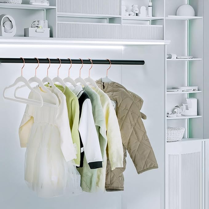 50 Pack Velvet Baby Hangers Non-Slip Clothes Hanger with Swivel Hooks, Space Saving Infant Toddler Closet Organizers, Ultra Thin Durable Child Hangers for Nursery, Kids, Children Wardrobe