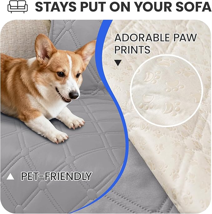 Waterproof Dog Bed Cover, Non-Slip Dog Blanket for Couch, Couch Covers for Dogs Washable, Pet Blanket for Furniture, Pet Bed Mat for Sofa, Car, Pet Supplies (68x82 Inch, Light Grey)