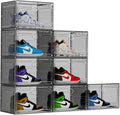 KEFA XL Shoe Storage Box Organizer, 8 Pack Shoe Boxes Clear Plastic Stackable, Sneaker Display Case Container Fit for US 13 (Side 8 PACK GREY)