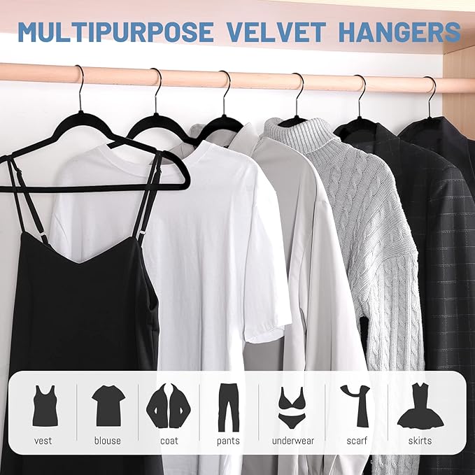 HOUSE DAY Black Velvet Hangers 240 Pack, Velvet Clothes Hangers Non Slip Felt Hangers, Heavy Duty Coat Hangers for Closet, Ultra Slim Hangers Black Hangers Space Saving Hangers for Suits, Shirt