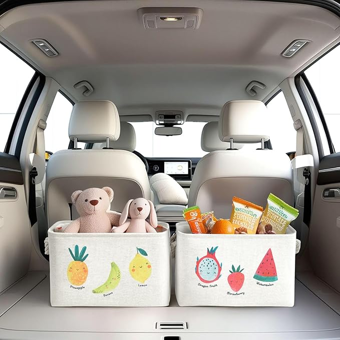 DECOMOMO Toy Storage Baskets for Shelves - 25.5L Kids Storage Bin for Nursery Décor, Baby, Laundry, Toys (Fruit Print, Large - 3 Pack)