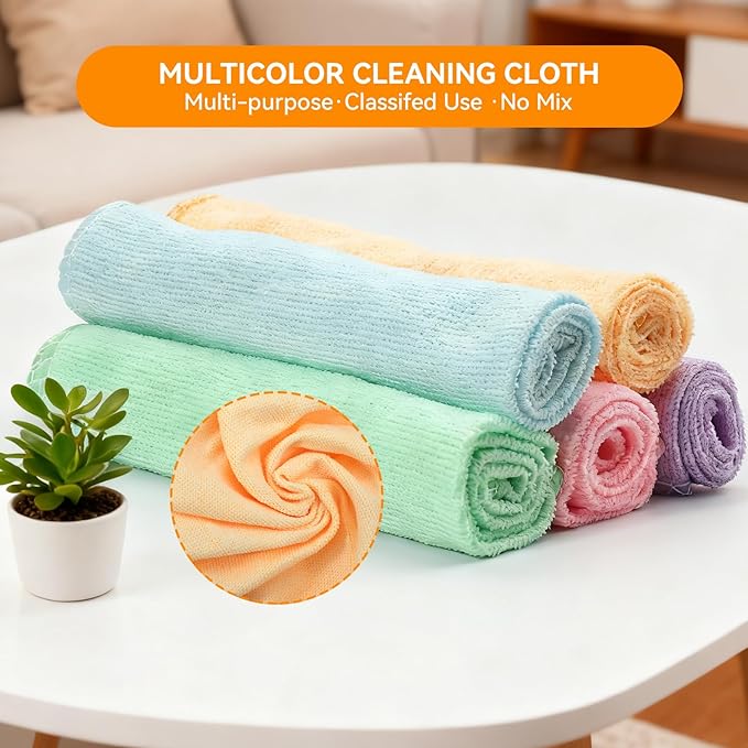 Microfiber Cleaning Cloths-25 Pack, Bulk Towels for Home, Reusable Microfiber Towels for Cars, Cleaning Rags, 5 Colors Assorted(12x12 inches)