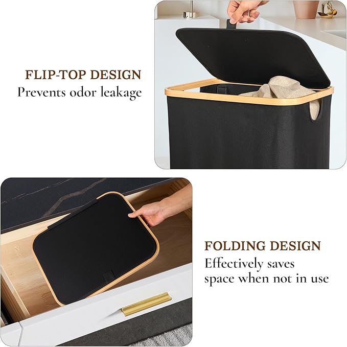 Laundry Baskest with Lid, 100L Large Tall Laundry Hamper with Removable Bag, Collapsible Laundry Hamper for Bedroom, Bathroom, Dorm, Laundry Room, Black