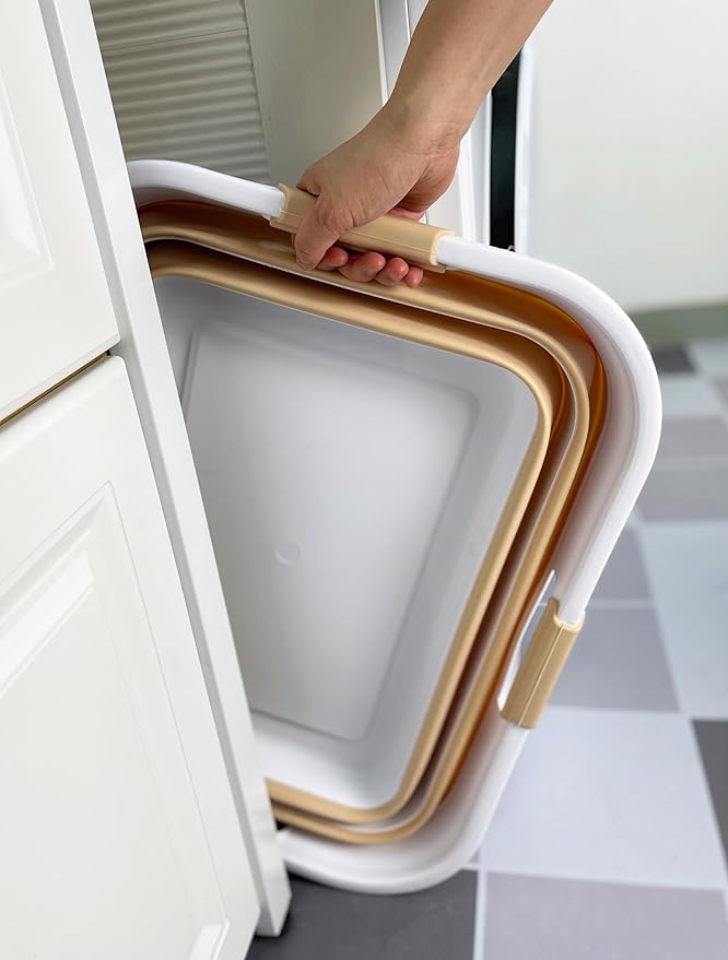 SAMMART 42 (11 Gallons) Collapsible Plastic Laundry Basket, Foldable Pop Up Storage Container/Organizer, Space Saving Hamper, Portable Bin for Dorm Room Bathroom (2, White/Beige)