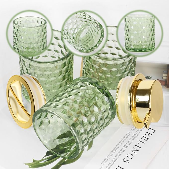 Bathroom Accessories Set, 3pcs Green Glass Bathroom Accessory Set, Toothbrush Holder, Foaming Soap Dispenser and Tumbler, Gold Bathroom Decor Sets for Organizer, Home Apartment Gift