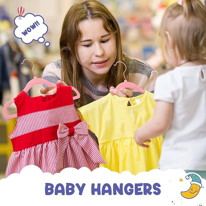 HOUSE DAY Velvet Baby Hangers for Closet, Kids Hangers Velvet 60 Pack, Non Slip Toddler Hanger 11.8 Inch, Durable Childrens Hanger for Newborn Baby Clothes- Blush Pink