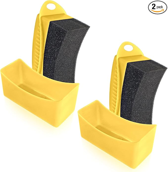 2Pcs Tire Dressing Applicators,Tire Shine Applicator Pads,Reusable Tire Dressing Sponge Pad Car Tire Applicator Pads with Lid for Car Glass, Painted Steel & Porcelain (Yellow, Curved