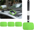 Ziciner Car Windshield Cleaner, Microfiber Auto Cleaning Wiper with Aluminum Extendable Handle and 2 Washable Reusable Cloth Pad Head, Universal Vehicle Interior Exterior Cleaner Kit (Green-Rectangle)