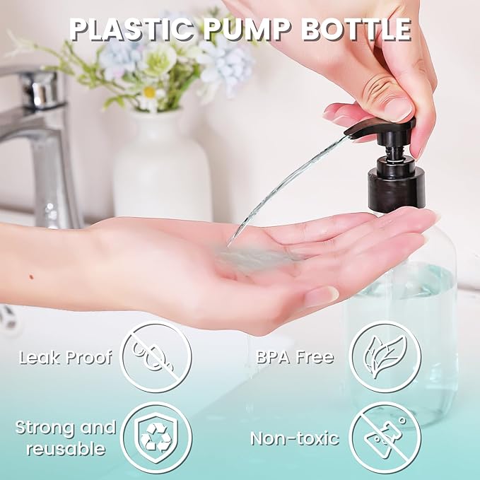 Teyssor Empty Pump Bottle Dispenser Clear 2 Pack 150ml/5oz Plastic Liquid Soap Dispensers, BPA-Free Refillable Container for Essential Oil Shampoo Lotion