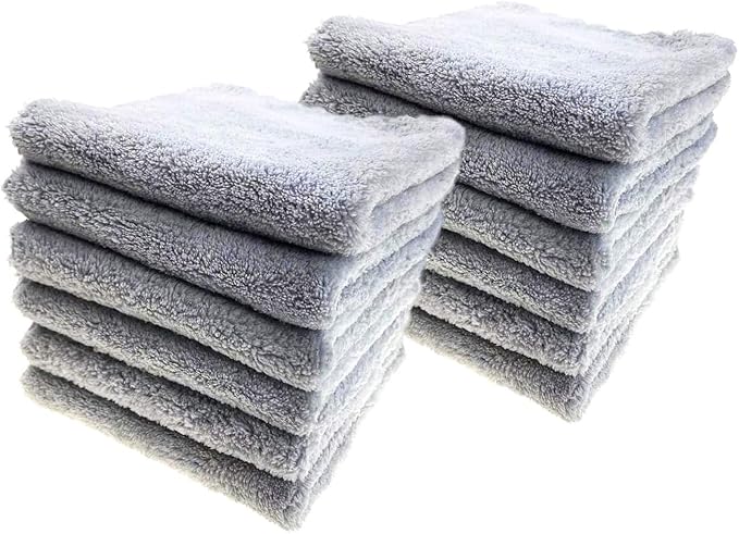 Ultra Soft Edgeless Microfiber Cleaning Towel Pack of 12, All-Purpose Multipurpose Plush 12' x 12' Cleaning Towels, Super Absorbent (Gray)