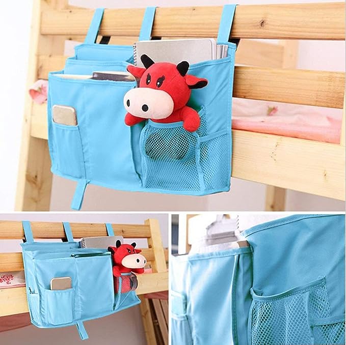Createy Bedside Caddy Hanging Organizer Storage Bag Pocket for Bunk and Hospital Beds, College Dorm Rooms, Baby Bed Rails, Camp - 4 Pockets and 2 Hooks