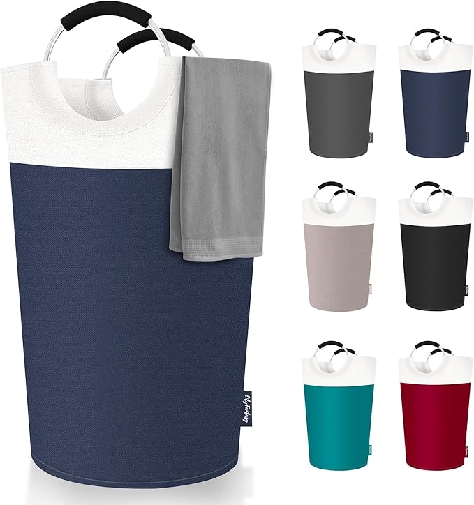 125L Laundry Basket, Collapsible Laundry Hamper with Padded Handles, Waterproof Laundry Bag, Tall Clothes Hamper Stand Up Well, Foldable Laundry Baskets for Easy Storage(Navy Blue)