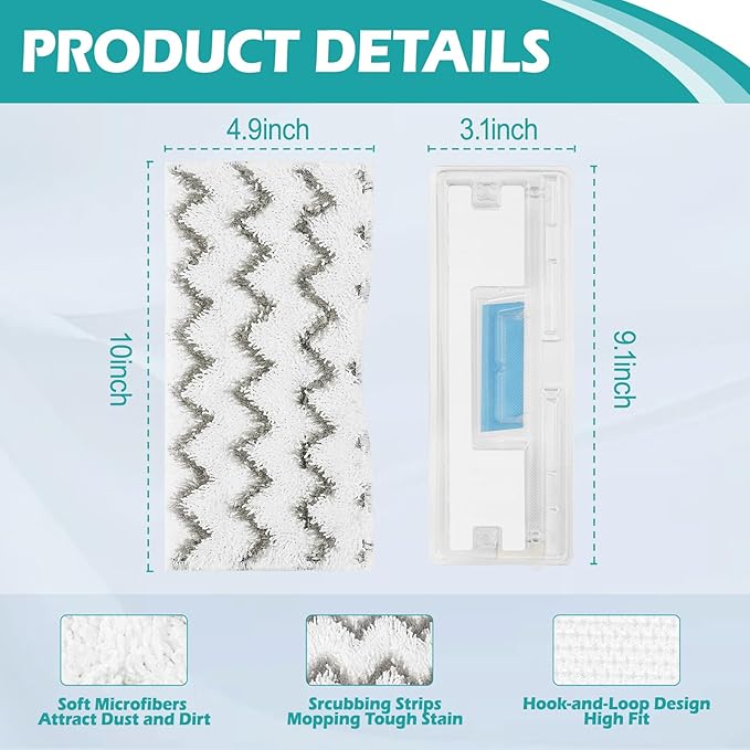 Reusable Replacement Pads Fit Shark Vac Mop VM252 VM251 VM250 VM200 VM190 VC205 QM250, Reusable Wet and Dry Mop Pads, Vacuum Mopping Pad Refills for Hard Floor Cleaning（4）
