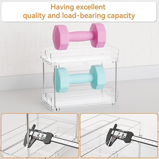 Yieach 2 Tier Sliding Spice Racks for Cabinets,2 Pack 10.4'' Deep Narrow Vertical Spice Rack Pull Out for Inside Cabinets,Kitchen,Pantry,Cupboard Seasoning,Jar Organizer and Medicine Cabinet Storage