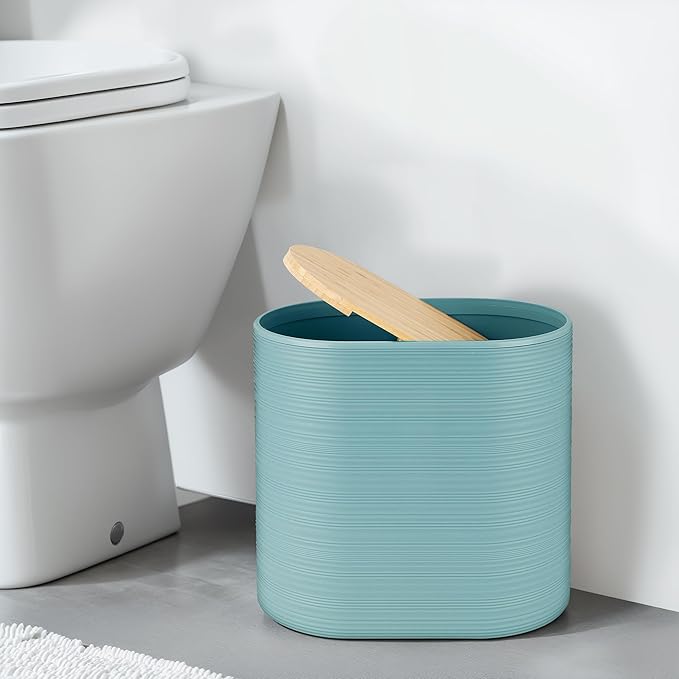 IMAVO Bathroom Accessory Set-11Pcs Blue Bathroom Accessories Set with Trash Can,Soap Dispenser,Soap Dish,Toothbrush Holder,Toothbrush Cup,Toilet Brush Holder,Qtip Holder Dispenser with Labels