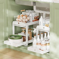 2 Pack Under Sink Organizer, Bamboo Wooden 2-Tier Pull-Out Storage with Sliding Drawers for Kitchen and Bathroom Cabinets, Easy Installation (White)