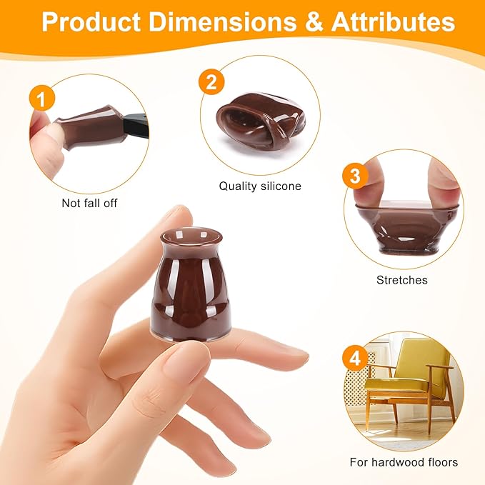 CHUNZEXI 16 Pack Extra Small Chair Leg Floor Protectors for Hardwood Floors, Silicone Felt Covers Pads Caps, Protect Wood Furniture Feet Floors Noise Reduce and Scratch (Universal X-Small & Brown)