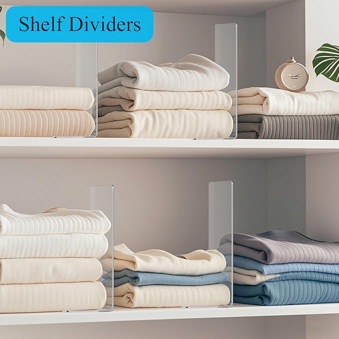 Lebouri Shelf Dividers for Closet Organization: 12" Tall x 10" Deep Acrylic Closet Shelf Dividers for Clothes Sweater Purse - Free Standing Clear Separators for Shelves