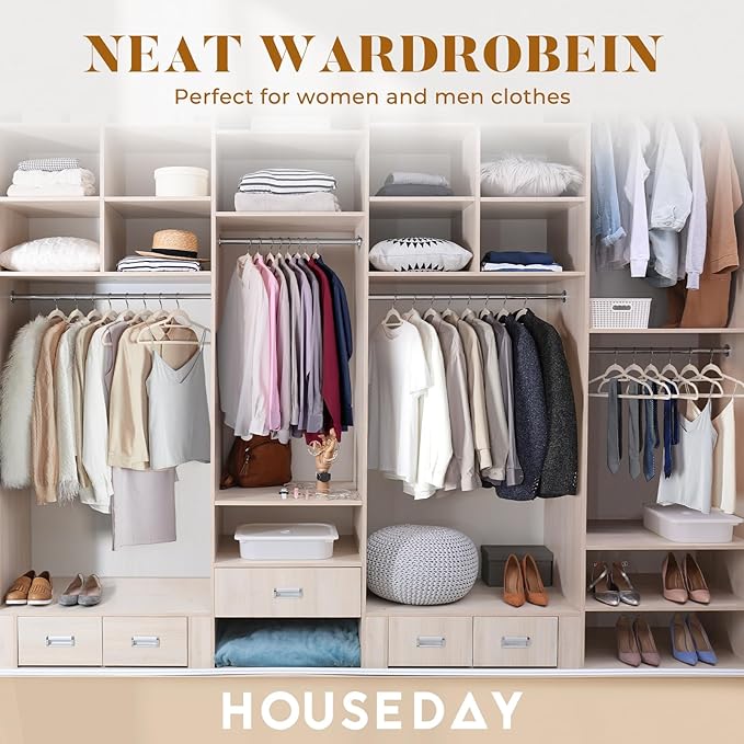HOUSE DAY Velvet Hangers with Tie Bar 60 Pack Ivory, Clothes Hanger Non-Slip, Space Saving Felt Hangers for Pants, Coat, Suits, Shirt, Scarf, No Hanger Marks
