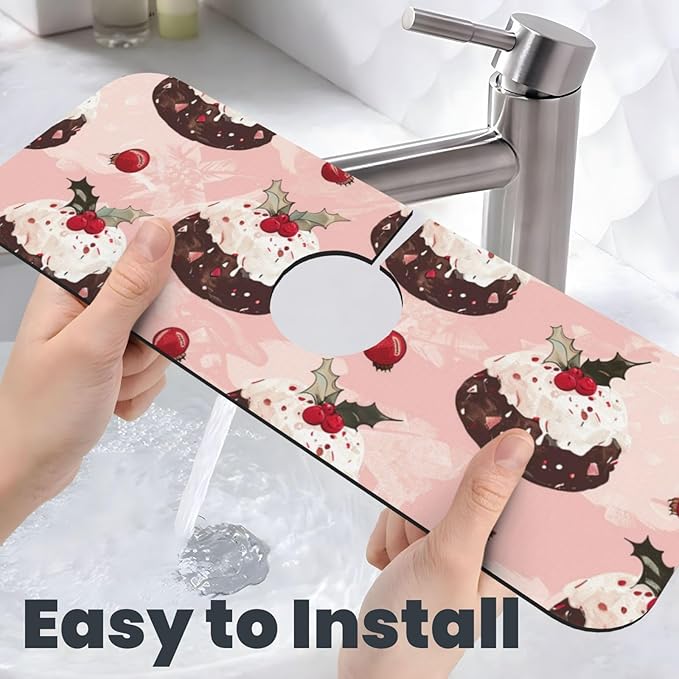 Faucet Draining Mat For Kitchen Sink, Cream Puddings Diatom Mud Absorbent Drain Pad For Bathroom Kitchen Sink Splash Guard Drying Mat