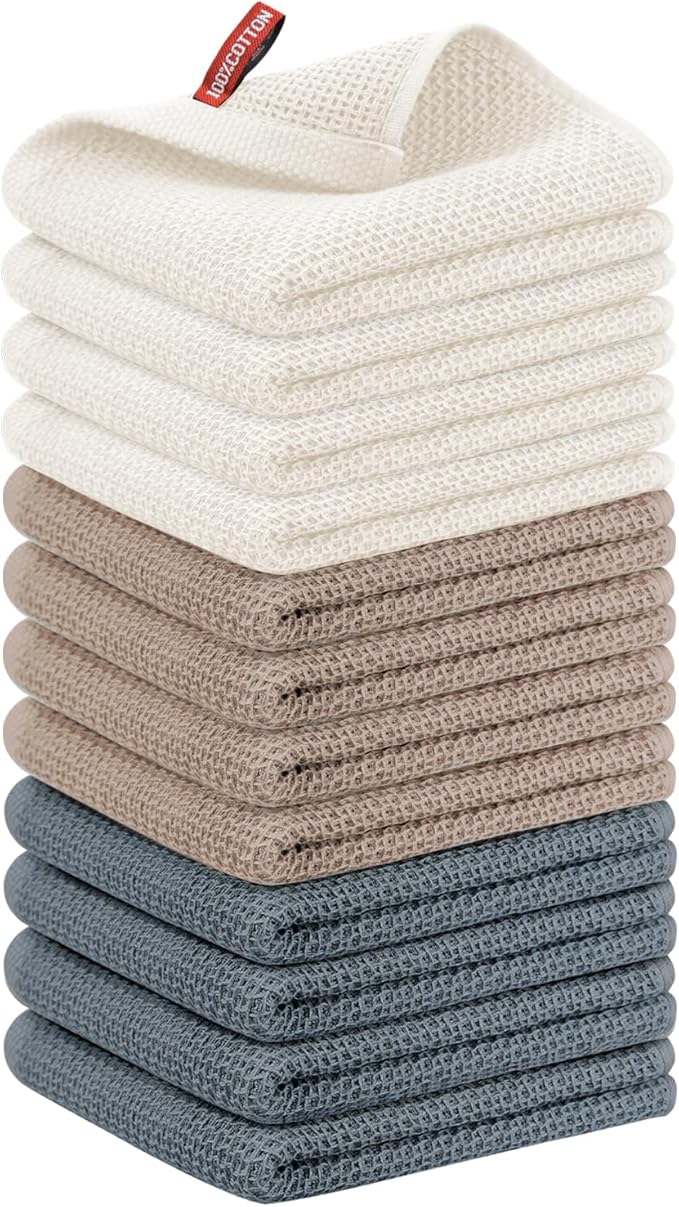 Nialnant 12 Pack Kitchen Dish Towels,100% Cotton Hand Towels for Kitchen, Extra Soft & Absorbent Dish Cloths for Washing Dishes,Cleaning Rags - 13x28in