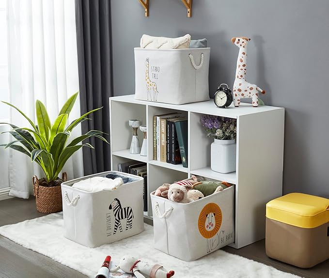 DECOMOMO Toy Storage Baskets for Shelves - 42L Kids Storage Bin for Nursery Décor, Baby, Laundry, Toys (Animal Safari, XXL - 3 Pack)