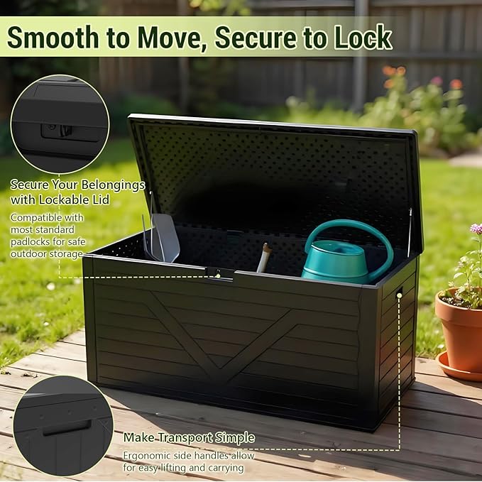 Outdoor Storage Box,260 Gallon Deck Box Outdoor Storage Bench Outside Waterproof Resin Storage Bench, Lockable Patio Cushions, Garden Tools Storage For Furniture, UV Resistant