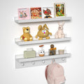 MBYD Picture Shelf Ledge, 24 Inch Floating Shelves for Wall, Nursery Book Shelves with Hooks Set of 3, Floating Shelf Wall Mounted for Bathroom, Kids Room, Living Room, Kitchen Bedroom White