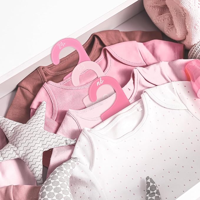 Whaline Acrylic Baby Closet Dividers Pink Hanging Infant Clothes Hanger Separators Thicken Baby Wardrobe Organizers for Home Nursery Supplies, 6.7 x 3 Inch, 8Pcs