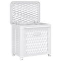VECELO Rolling Laundry Hamper with Wheels and Lid, Foldable Plastic Laundry Basket with Handle, Rolling Divided Laundry Cart for Small Spaces, Laundry, Bathroom, Bedroom, White