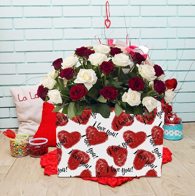 Rectangular Storage Basket Empty,Storage Bin with Handles,Room Decor,Gift Basket,Book Box(Love Heart)