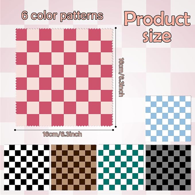 6 PCS Glasses Cleaning Cloth Eyeglass Cleaning Cloth Lens Eyeglasses Microfiber Cute Aesthetic Cloth for Unisex Women Girls Reusable Phone Screens Camera Multi-Patterns(6.3"x6.3")-Checkered