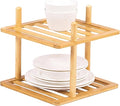 2-Tier Cabinet Organizer Shelf - Bamboo Corner Rack for Kitchen Counter, Cabinet Space Saver for Plates, Dishes, Bowls, Bread - Pantry and Bathroom Storage or Countertop(1, 6.7" H-Large)