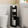 Homhedy Small Bathroom Storage Corner Floor Cabinet with Door and Shelves, Beside The Toilet Paper Stand for Skinny, Narrow Toilet Paper Cabinet, 9.8" D x 7.9" W x 31" H, Black