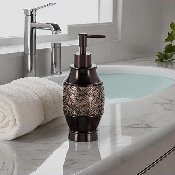 Creative Scents Dublin Brown Bathroom Soap Dispenser Set of 2 - Decorative 8 Oz. Hand Soap and Lotion Dispenser Set with Durable Matching Pumps - Brown Bathroom Accessories Sets Countertop