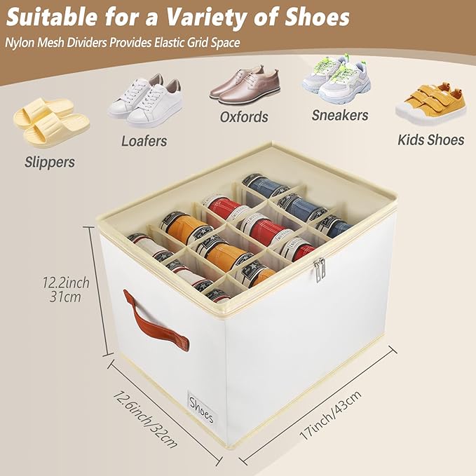 3 Pack Shoe Storage Box Organizer for Closet - 36 Cell Space Saver Shoes Containers Bin with Clear Lids Stackable, Can Fit Ottoman, Foldable Shoe Rack Cabinet Cubby for Wardrobe
