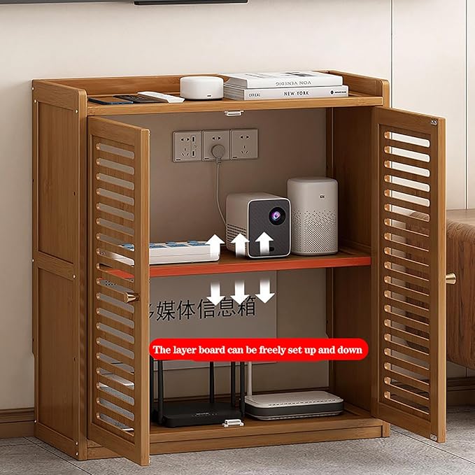 WiFi Router Storage Cabinet with Adjustable Shelf, Large 23 X 10.6 X 26.5 in WiFi Router Box Power Strip and Cable Management Hider Organizer for Home and Office