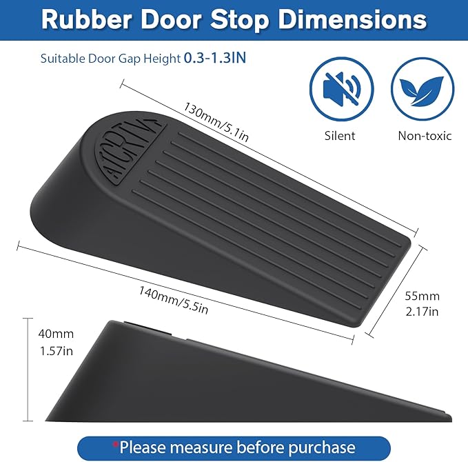 Rubber Small Door Stopper Wedge – 4 Pack Black Door Stoppers Wedge for Bottom Doorstop,Door Stop for Heavy Duty Doors with Self Adhesive Holder Ideal for Homes, Schools, Offices, Workshops