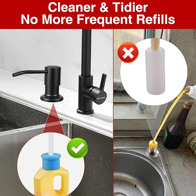 Soap Dispenser for Kitchen Sink, Built in Countertop Kitchen Soap Dispenser with 47" Extension Tube Kit - No More Frequent Refills, 304 Stainless Steel Pump for Kitchen & Bathroom