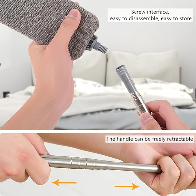 Retractable Gap Dust Cleaner, Cleaning Tool Under Appliance Or Sofa,Microfiber Hand Duster, Detachable and Washable Gap Cleaning Brush, Couch Cleaner, Including A Replacement Cloth Cover Gray