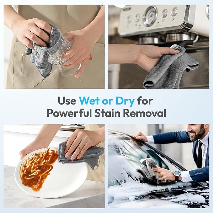 Microfiber Cleaning Cloth 12"X12" 12 Pack Grey Lint Free Microfiber Towels for Cars-Extra Thick, Streak-Free, Fast Absorbent - Reusable Multi-Purpose Housekeeping Rags for Cars