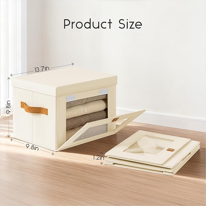 Small Fabric Storage bins - Collapsible Storage Bins with Open Window, 6 Pack Closet Baskets for Shelves, Stackable Decorative Boxes for Home, Dorm, Beige, 13.7"x 9.8" x 9.8"